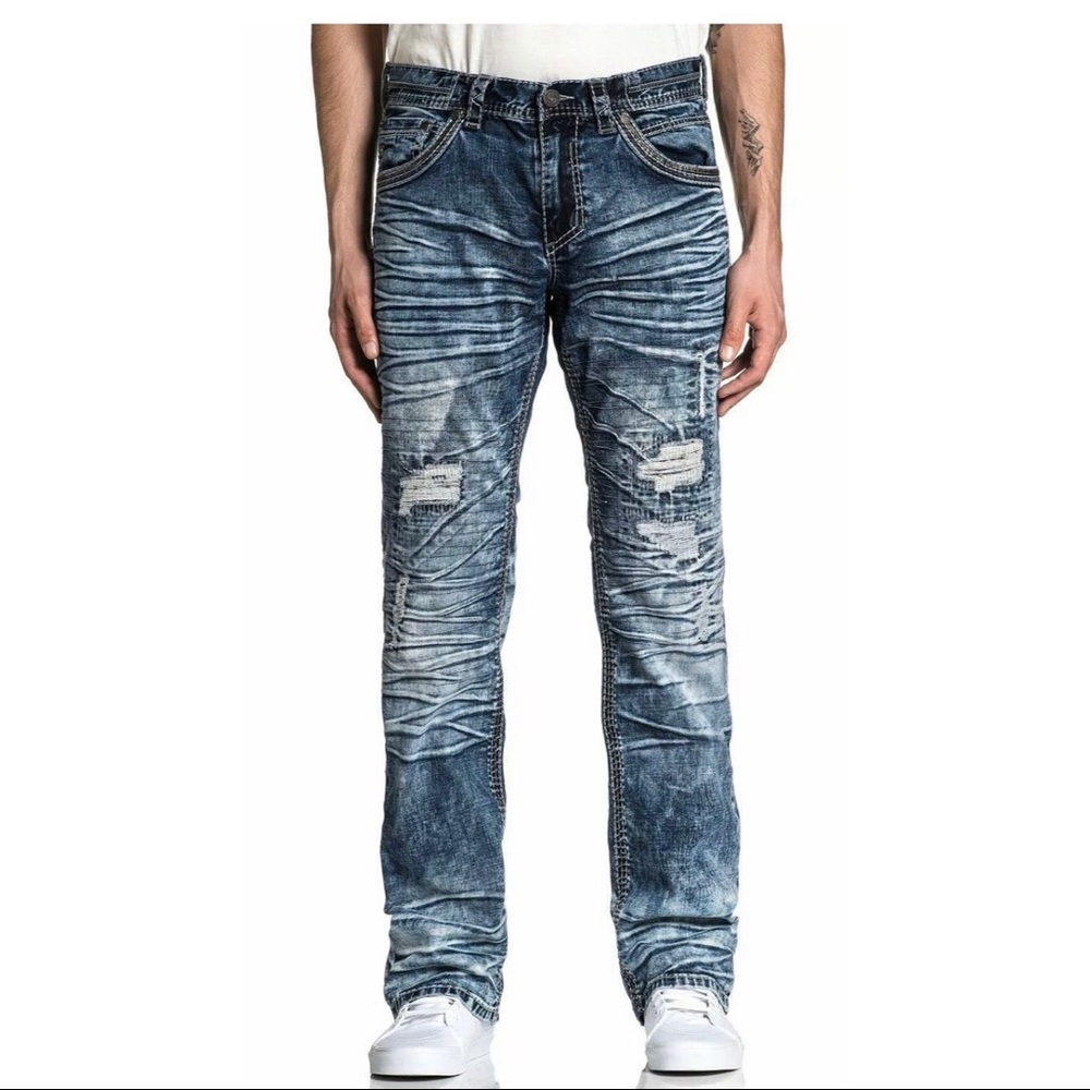AFFLICTION Men Denim Jeans BLAKE FLEUR QUINCY Embr - Picture 2 of 9